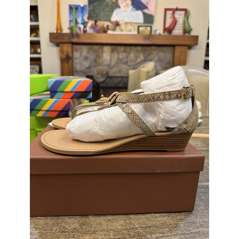 COACH Ingrid Natural Snake Print Leather Thong Wedge Sandals‎ Women's Size 8.5 - Picture 3 of 12